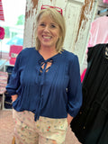 Front Tie Pleated Front 3/4 Sleeve Top Plus