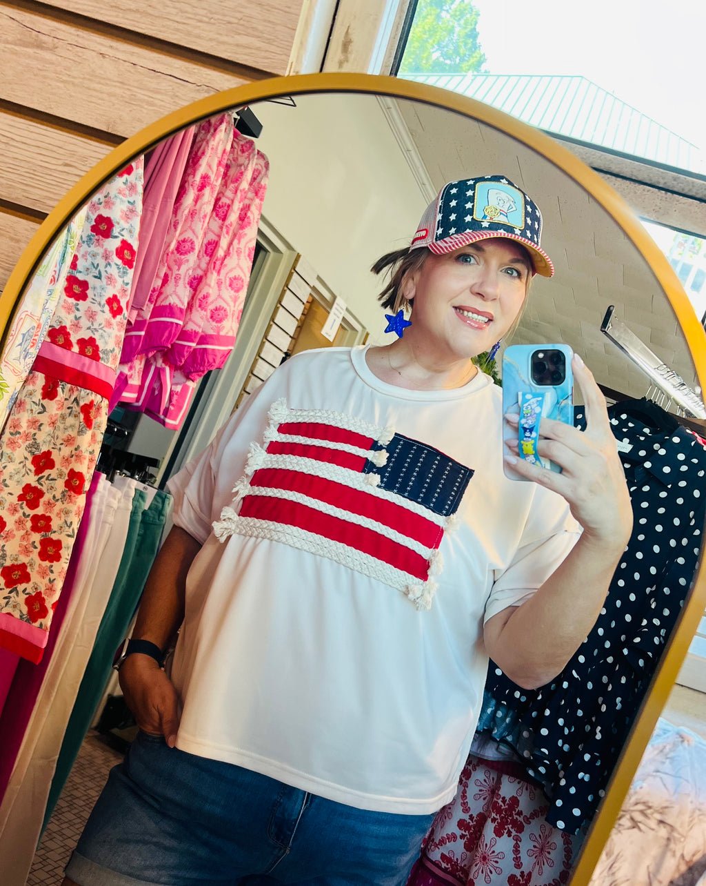 s Embroidery Braided Stripe American Flag Top PLUS