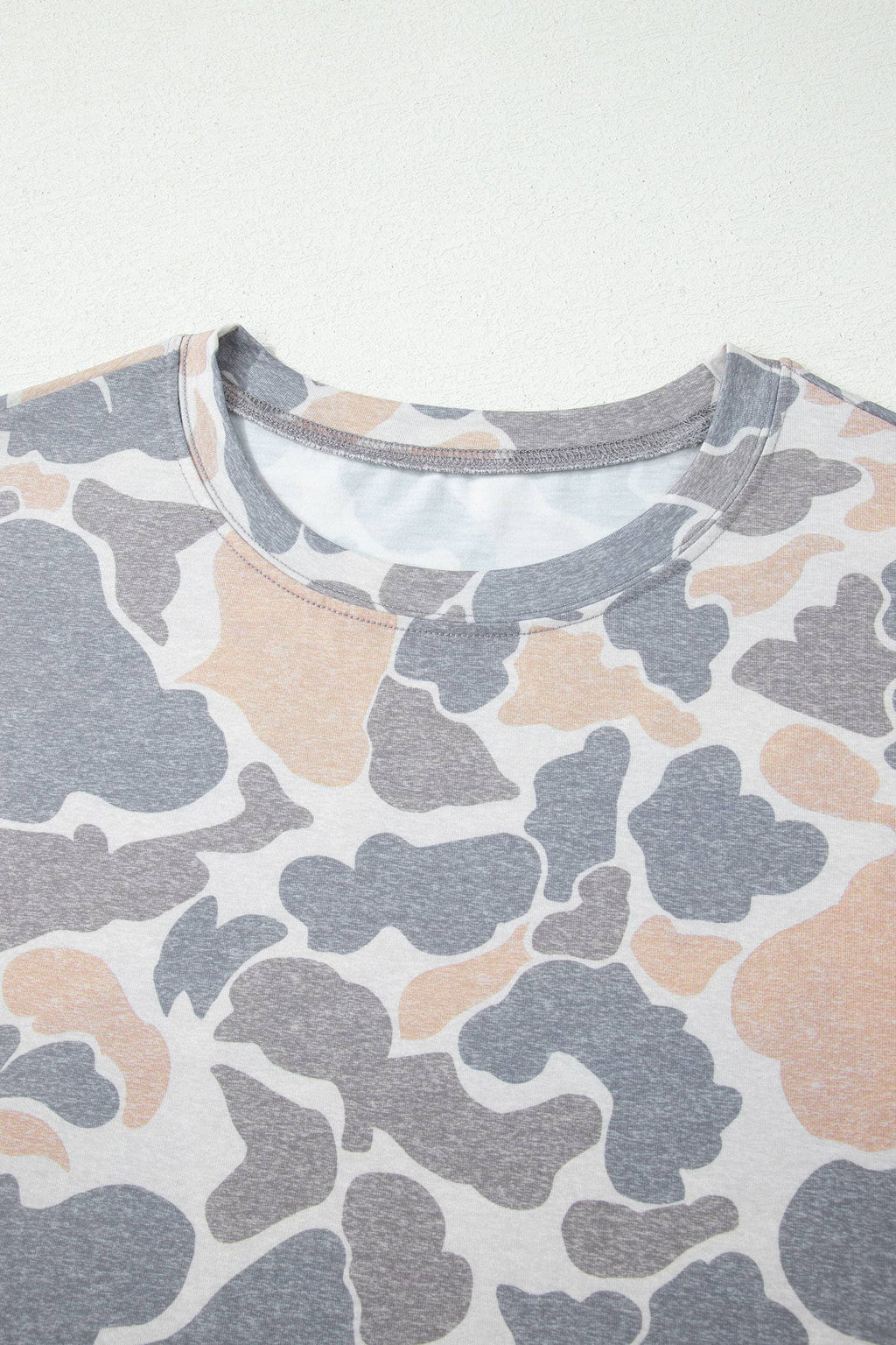 Neutral Camo Print Oversized Casual Crewneck T Shirt