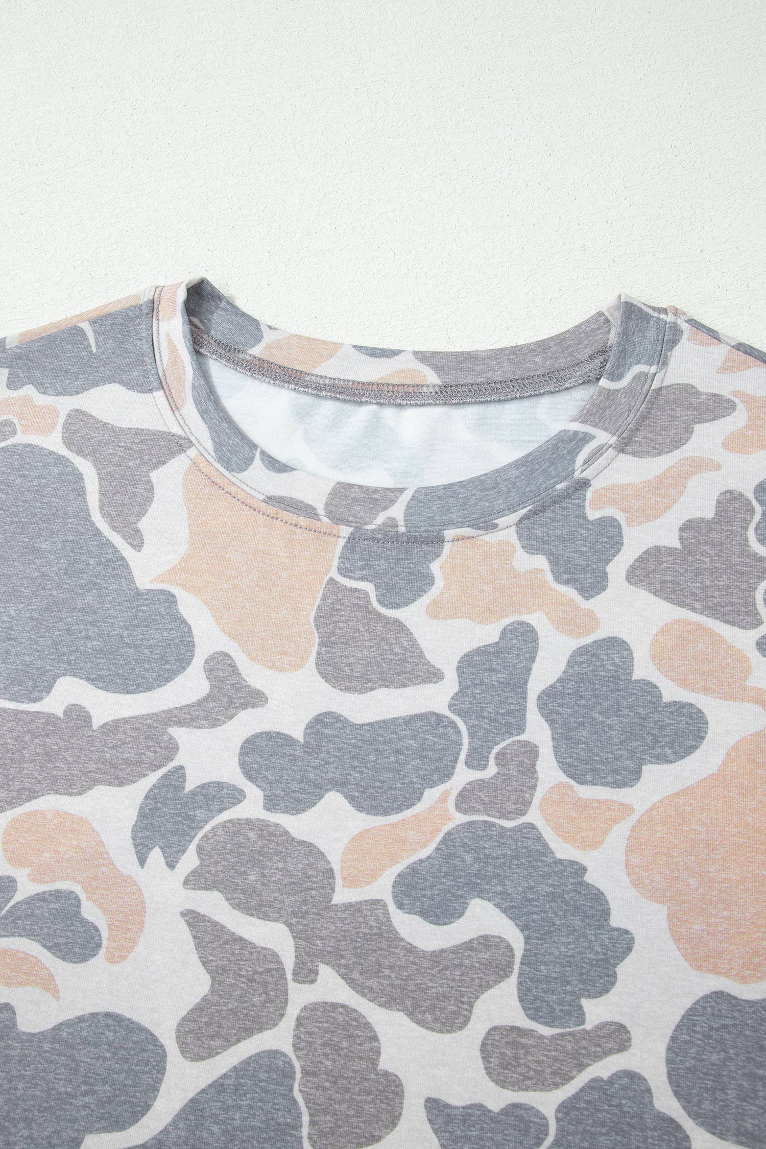 Neutral Camo Print Oversized Casual Crewneck T Shirt