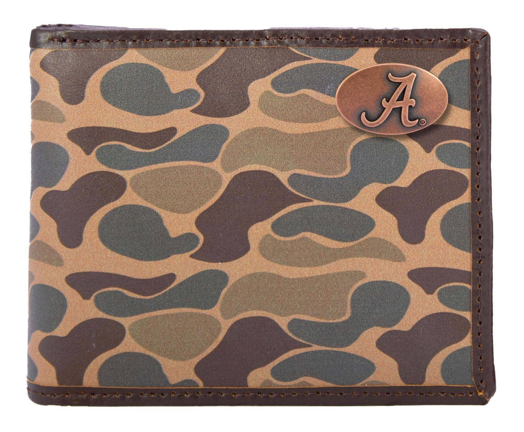 Alabama Crimson Tide Men's Bifold Old School Camo Leather Wallet.
