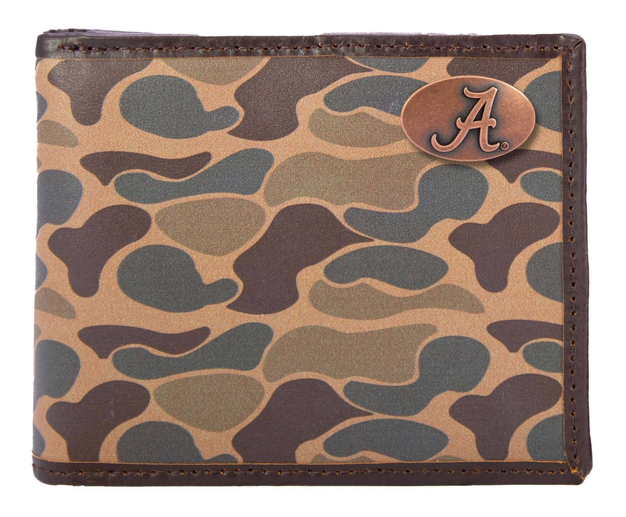 Alabama Crimson Tide Men's Bifold Old School Camo Leather Wallet.