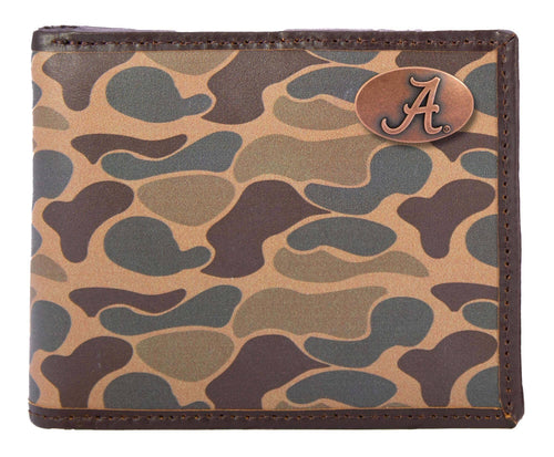 Alabama Crimson Tide Men's Bifold Old School Camo Leather Wallet.