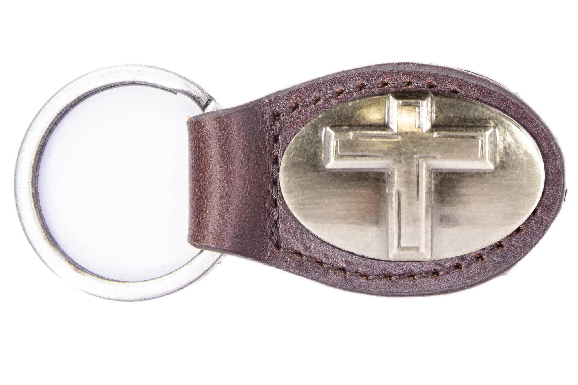 Christian Cross Oval Leather Keychain
