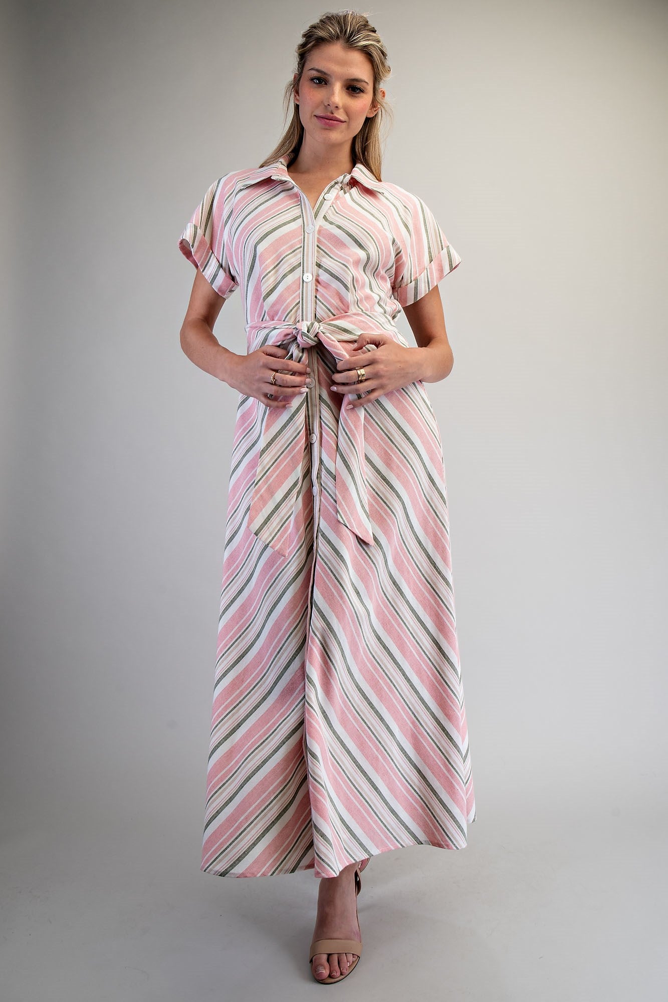 Striped Tie Waist Maxi Dress