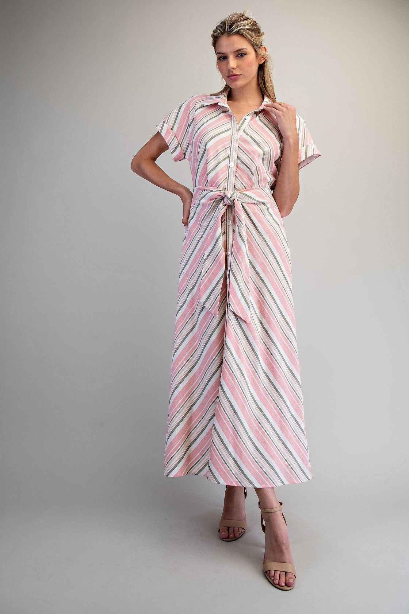 Striped Tie Waist Maxi Dress