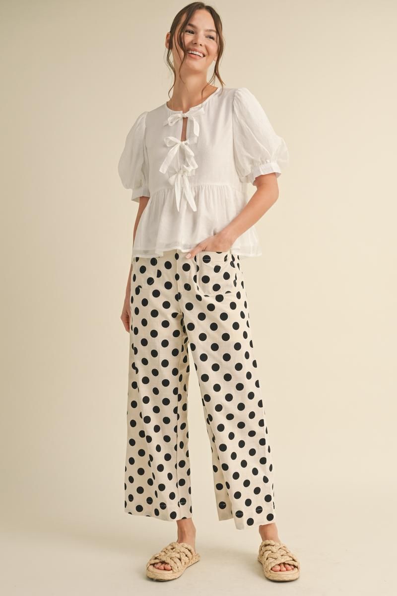 Polka Dot Print Wide Leg Pants