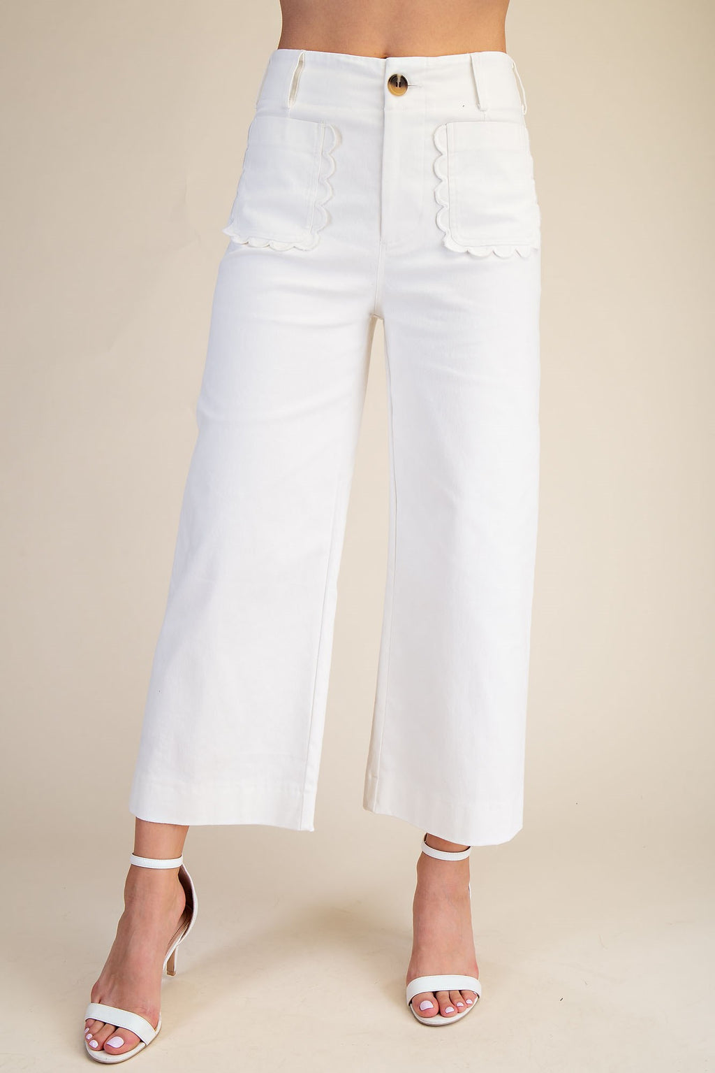 Glam Colette Cropped Wide-Leg Scallop Pocket Detail Pants