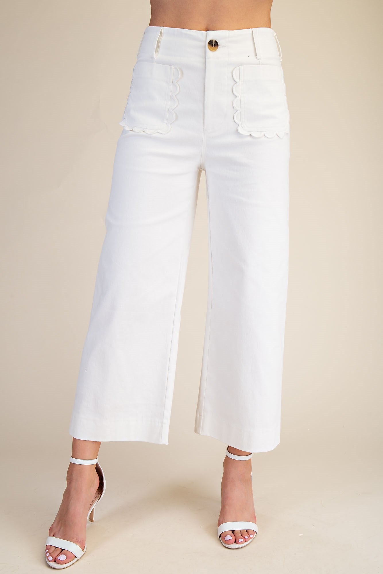 Glam Colette Cropped Wide-Leg Scallop Pocket Detail Pants