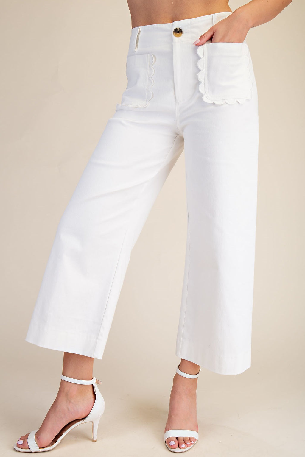 Glam Colette Cropped Wide-Leg Scallop Pocket Detail Pants