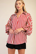 Lapel Collar Shirt with a V-Neckline and Balloon Sleeves Shirts