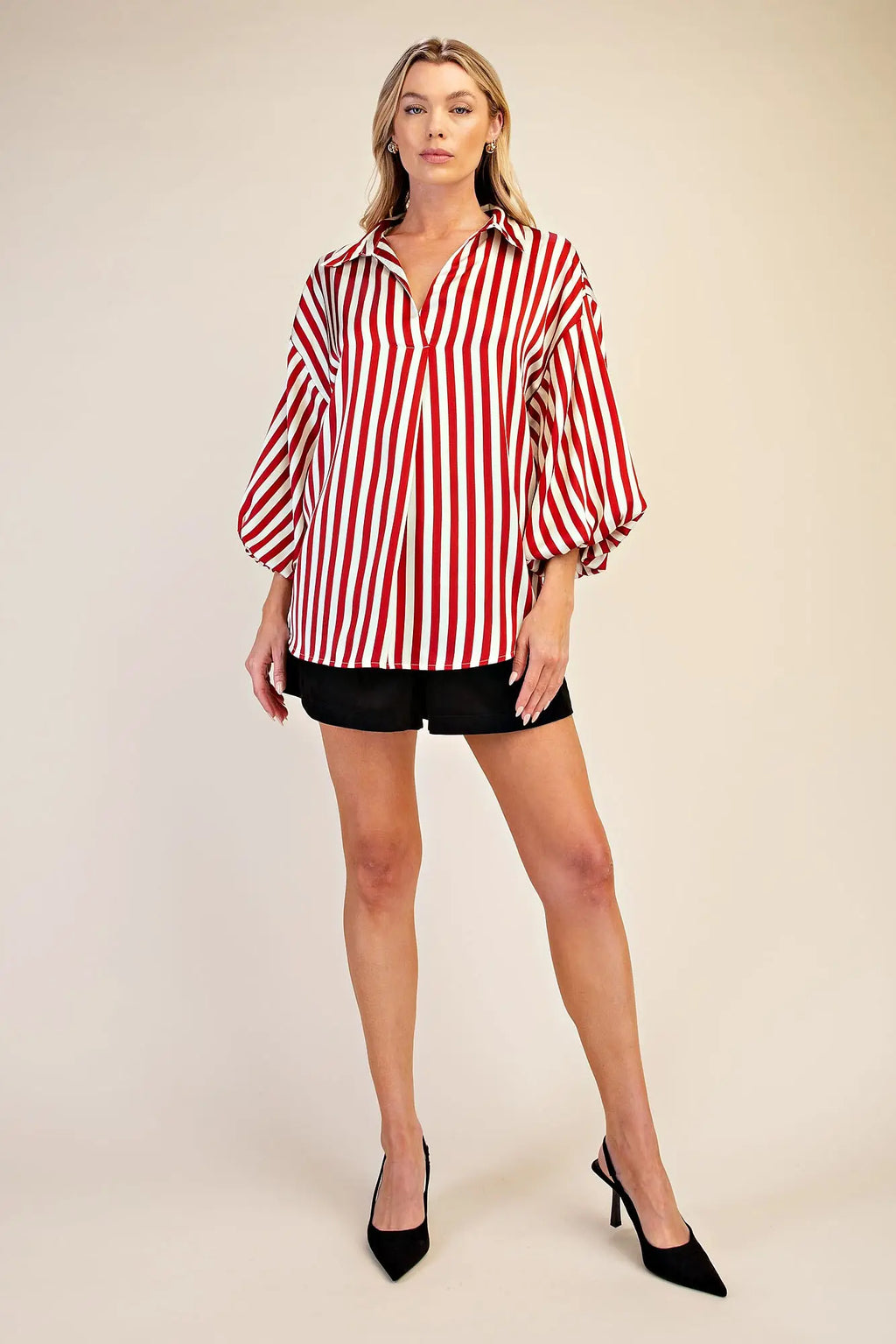 Lapel Collar Shirt with a V-Neckline and Balloon Sleeves Shirts