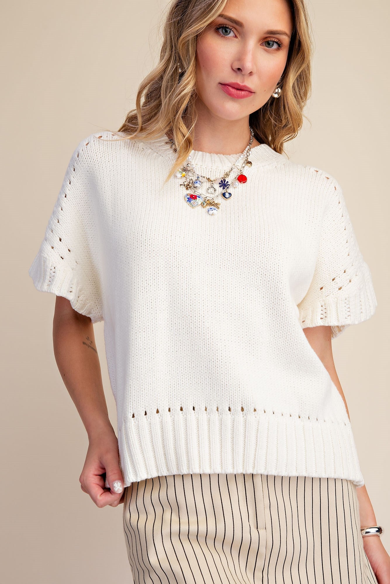 Short-Sleeve Crew-Neck Sweater