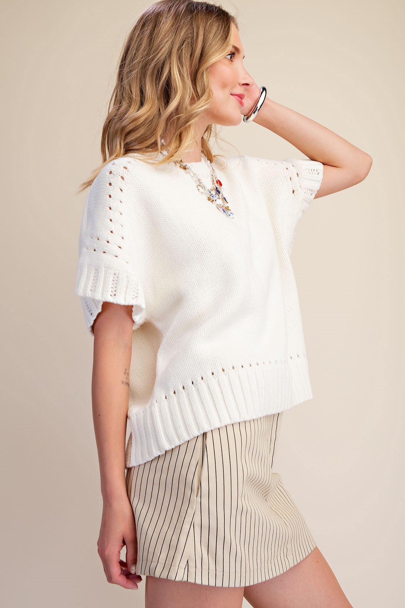 Short-Sleeve Crew-Neck Sweater