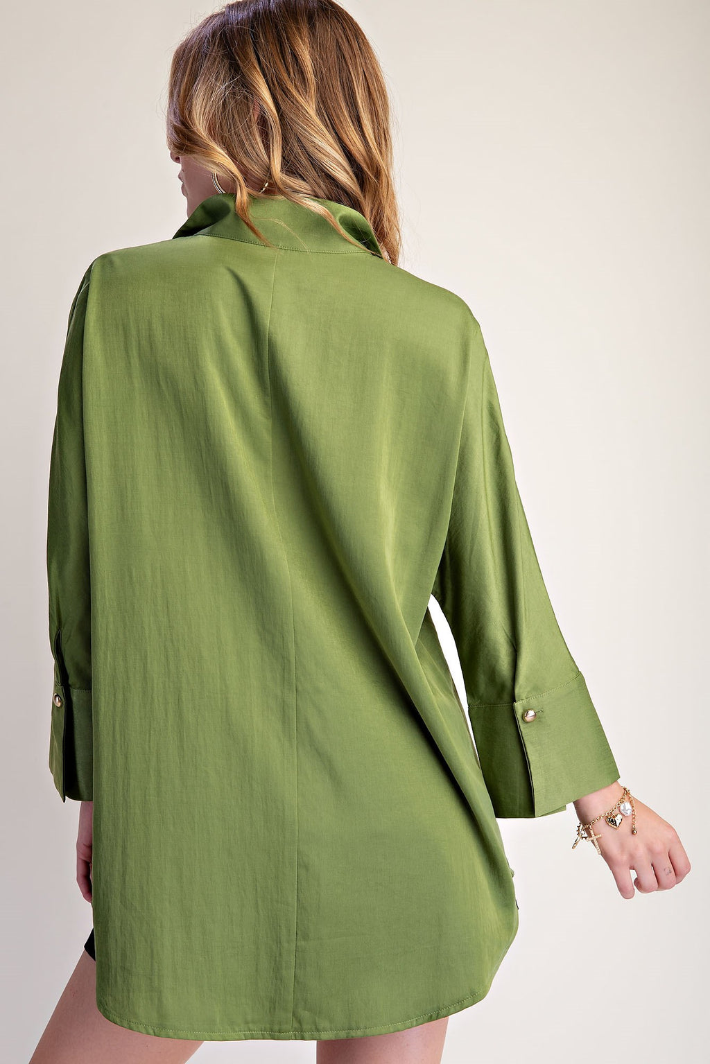 Stand Neck Button Placket Dolman Sleeves Shirt