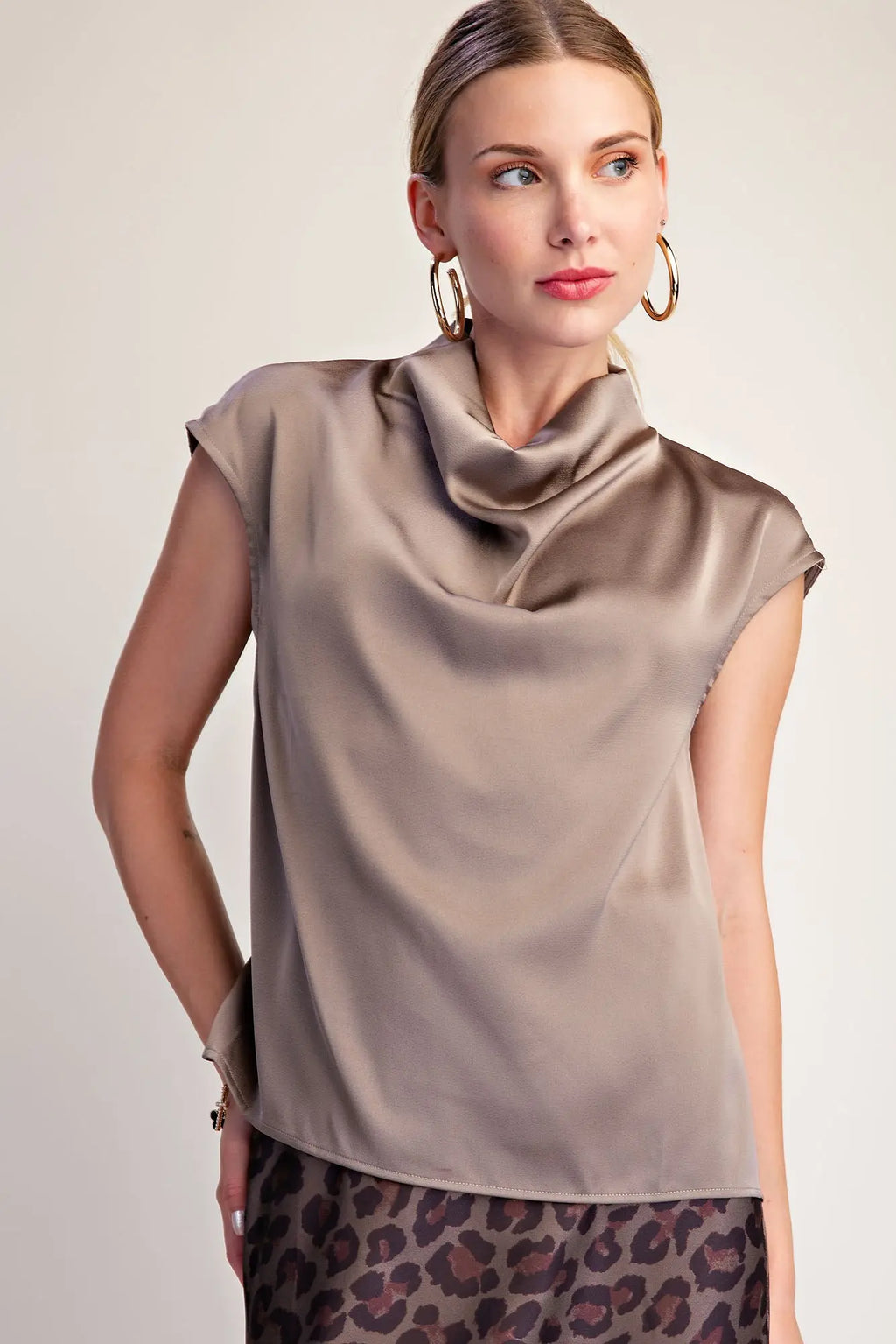 Cowl Neck Sleeveless Satin Top