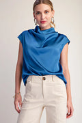 Cowl Neck Sleeveless Satin Top