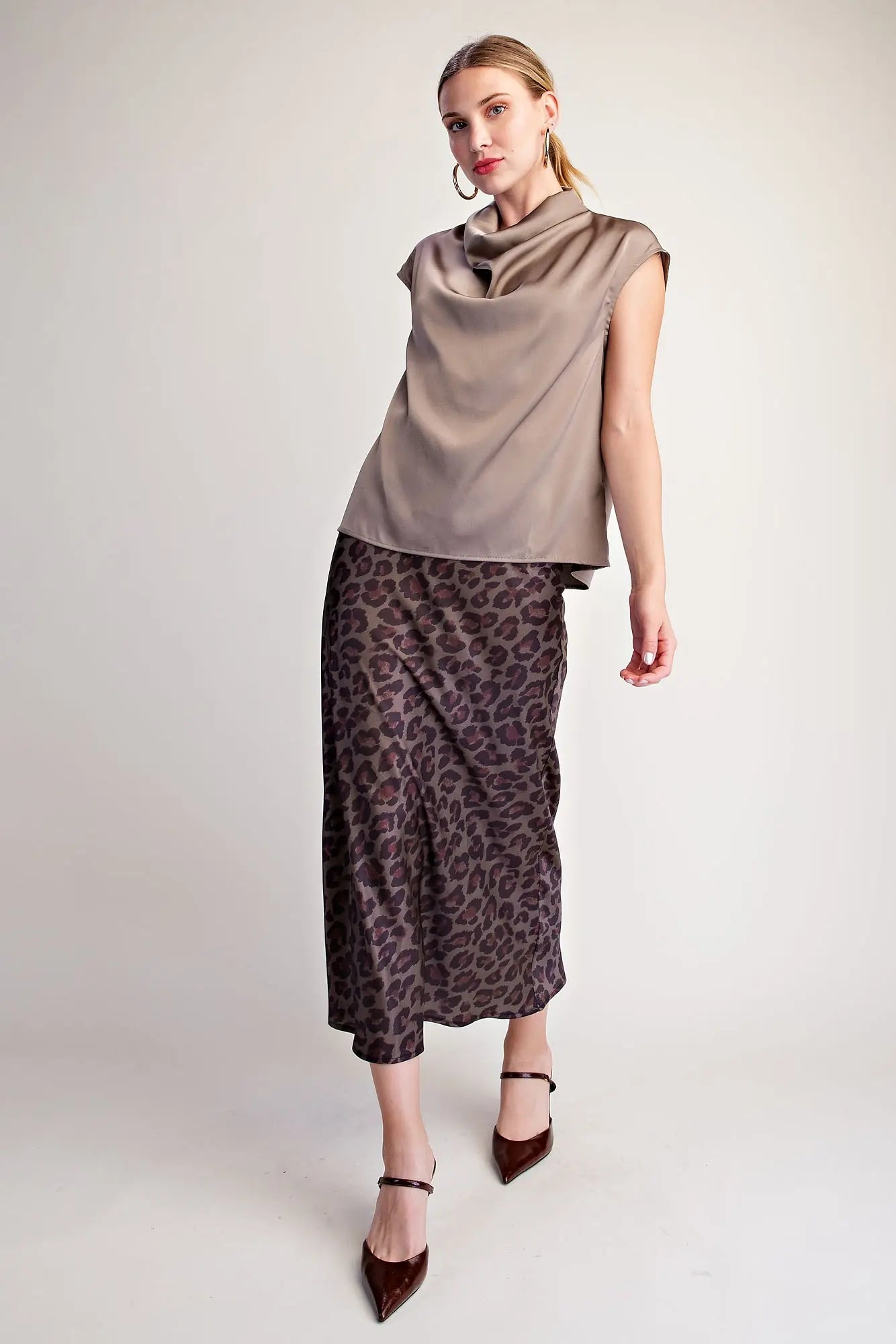 Cowl Neck Sleeveless Satin Top