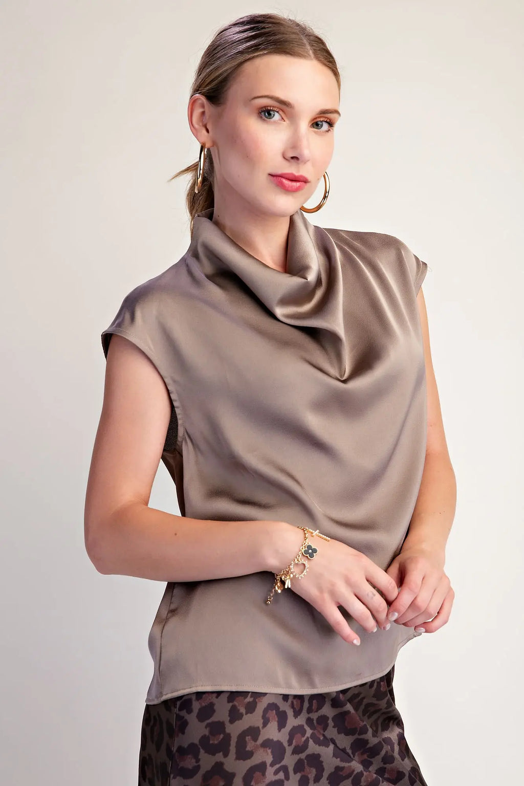 Cowl Neck Sleeveless Satin Top
