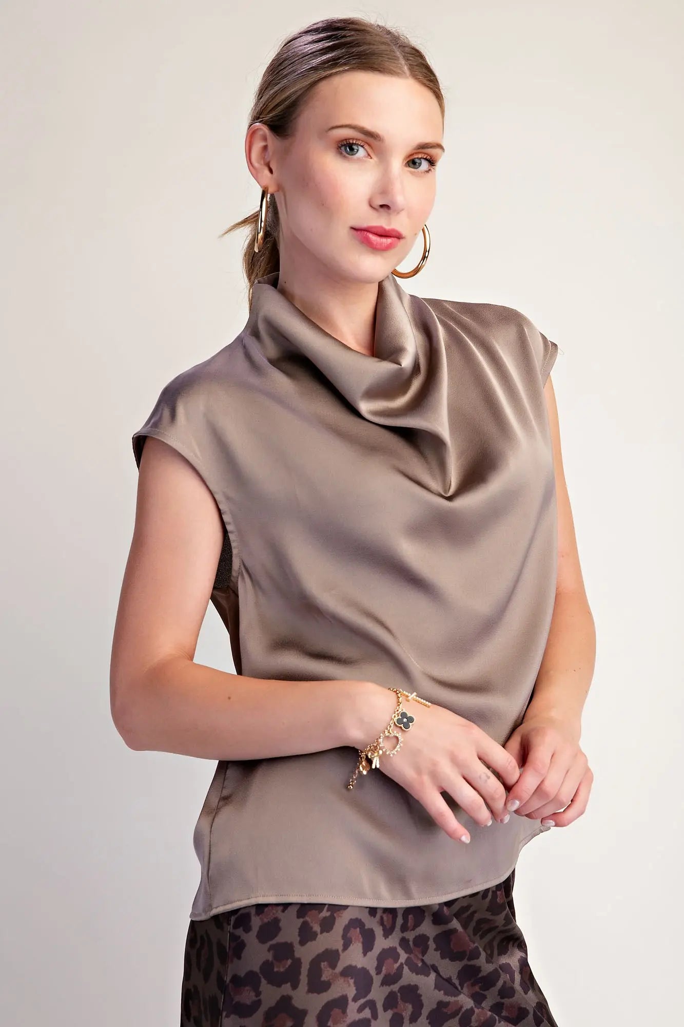 Cowl Neck Sleeveless Satin Top
