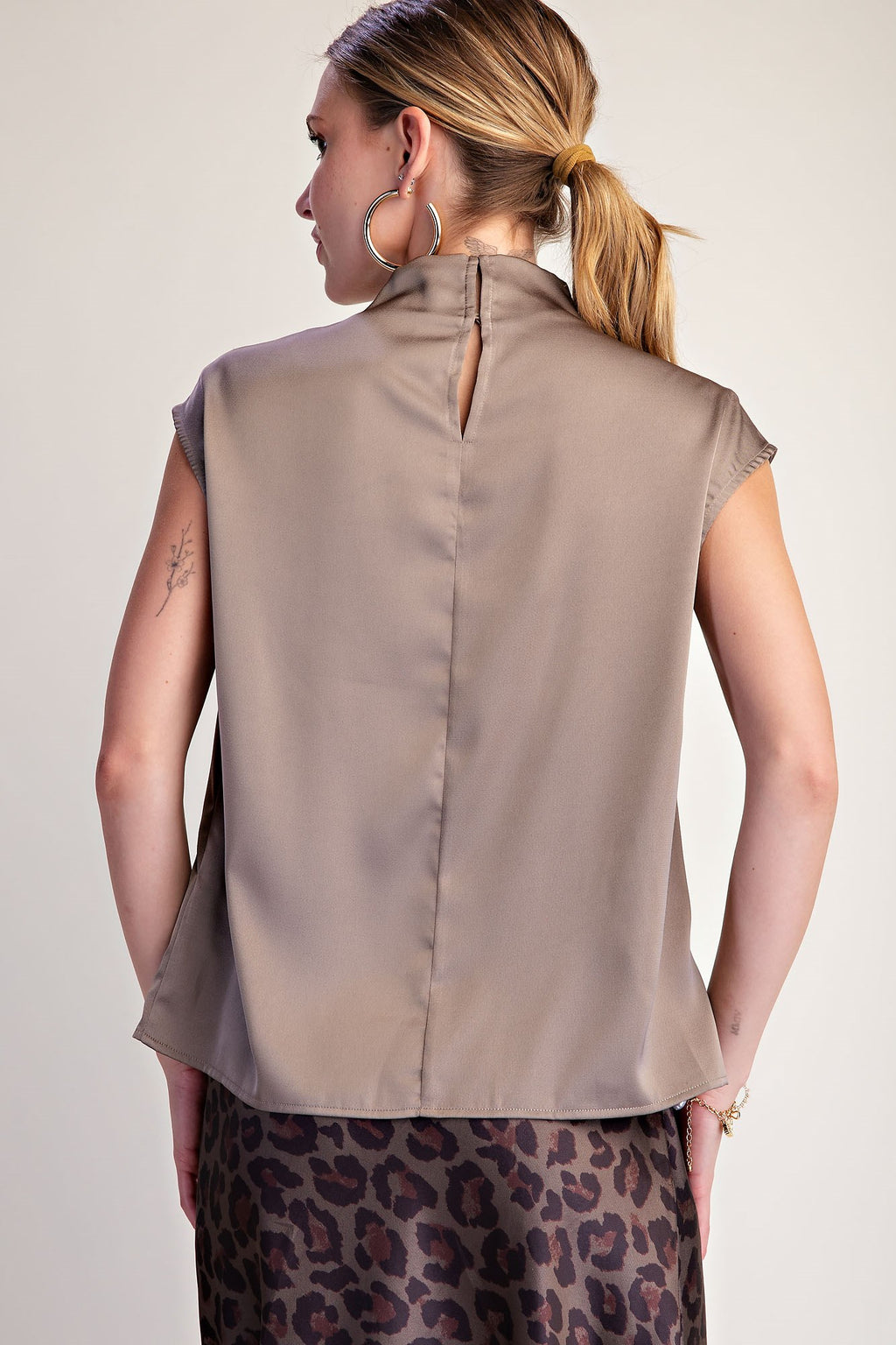 Cowl Neck Sleeveless Satin Top