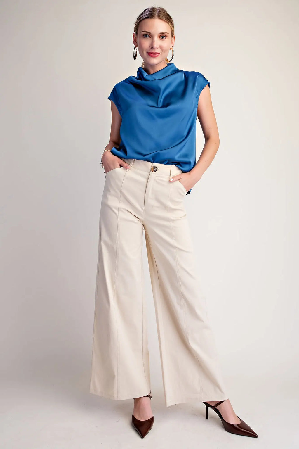 Cowl Neck Sleeveless Satin Top