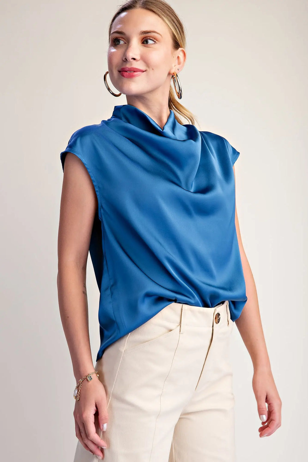Cowl Neck Sleeveless Satin Top
