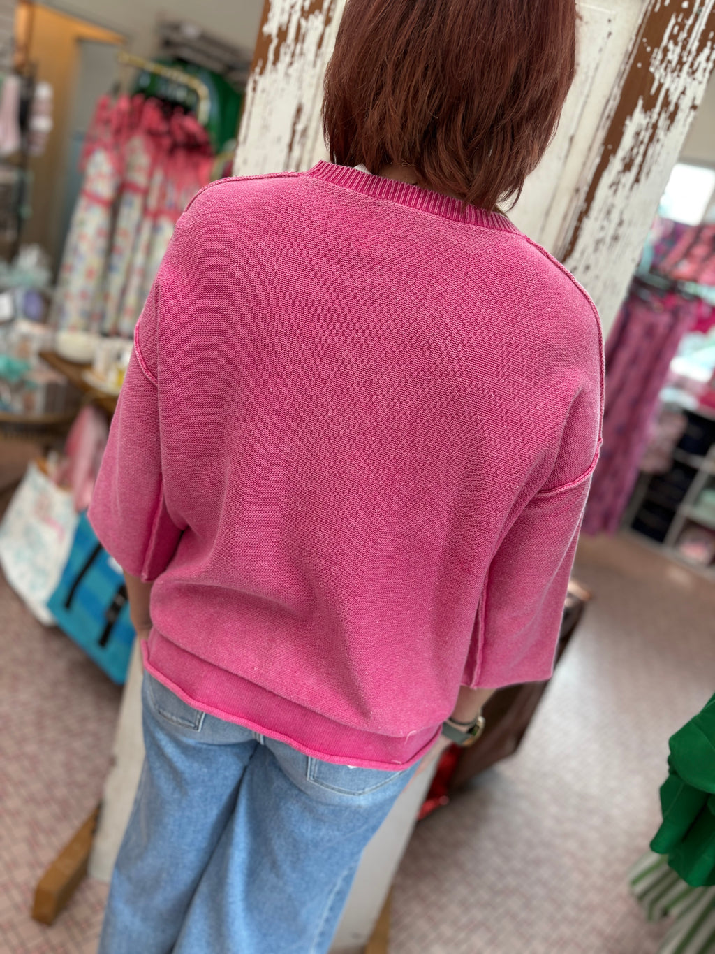 Washed 3/4 Sleeve Boxy Sweater