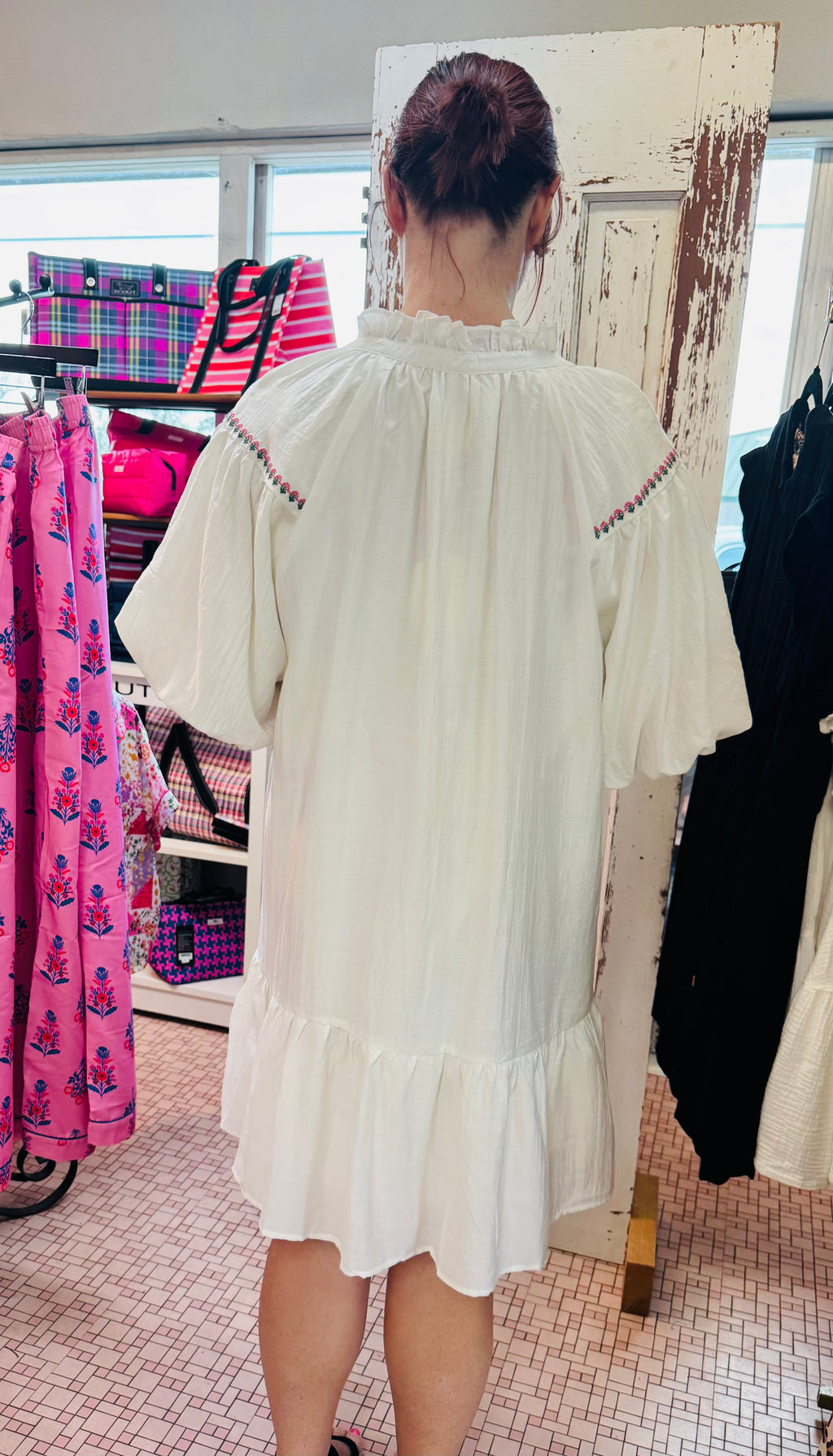 Boho Floral Embroidered Mini Dress-Plus
