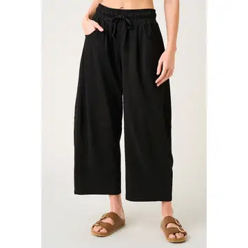 Cotton French Terry Pull-on Barrel Leg Pants