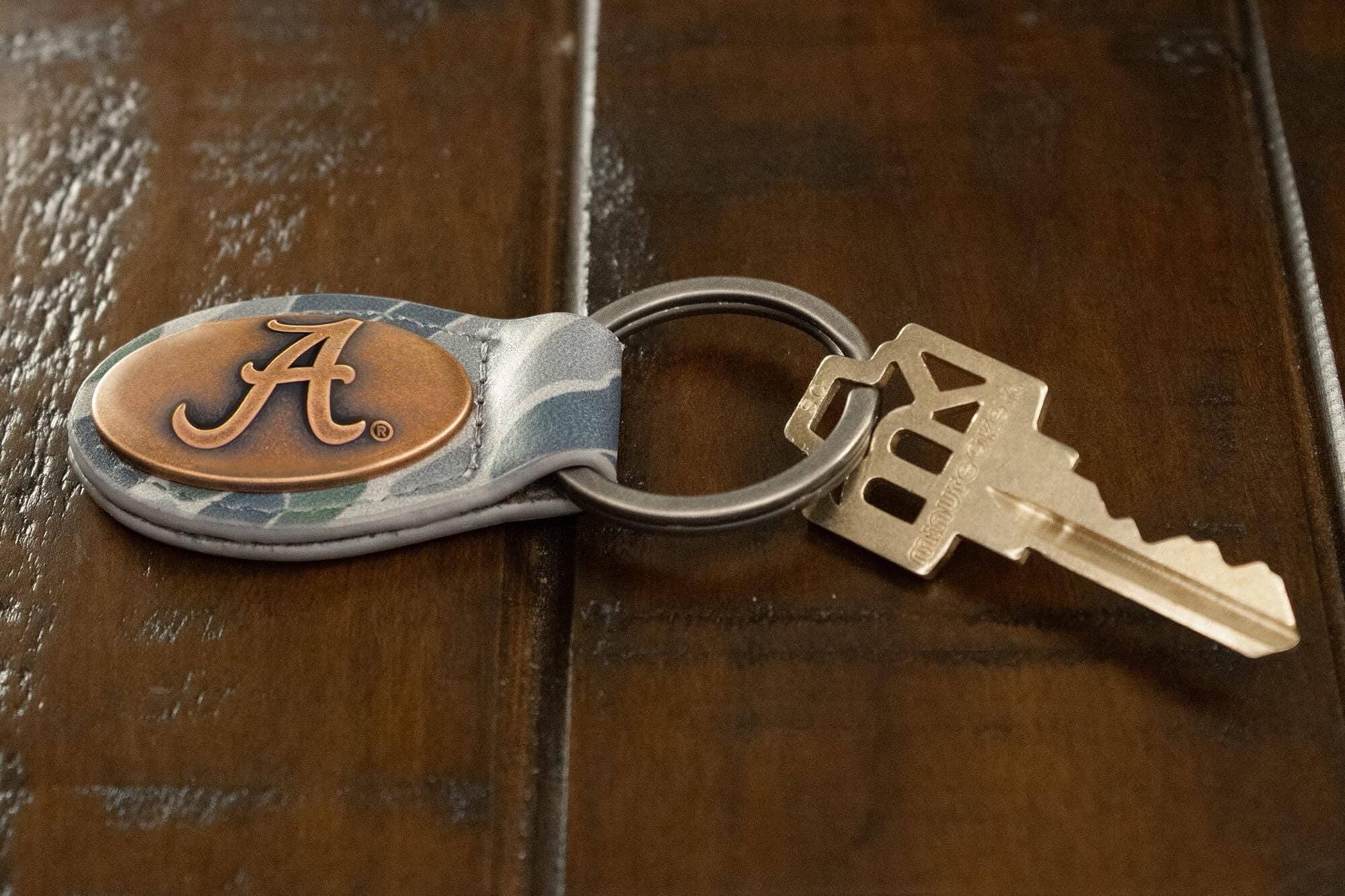 Alabama Crimson Tide Oval Camo Leather Key Fob.