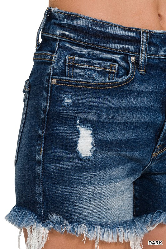 Raw Frayed Hem Ripped Denim Shorts