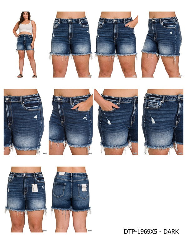 Plus Raw Frayed Hem Ripped Denim Shorts