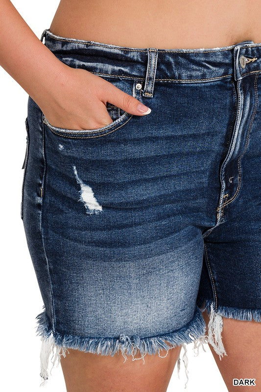 Plus Raw Frayed Hem Ripped Denim Shorts