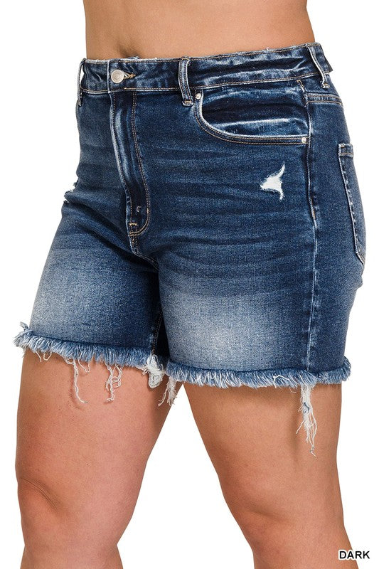 Plus Raw Frayed Hem Ripped Denim Shorts