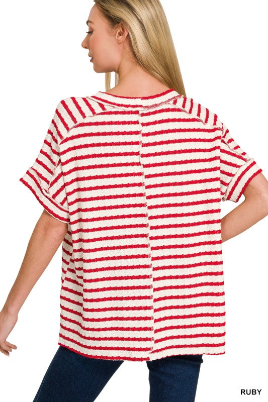 Stripe Jacquard Round-neck Box Tee