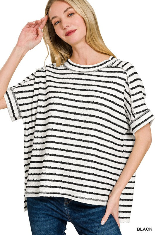 Stripe Jacquard Round-neck Box Tee
