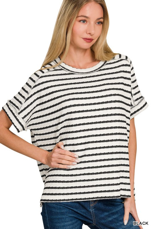 Stripe Jacquard Round-neck Box Tee