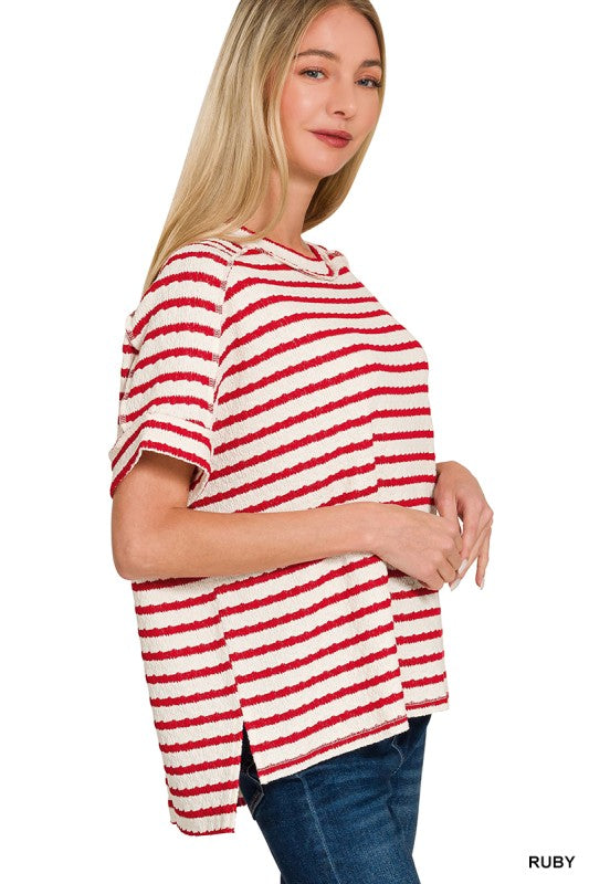 Stripe Jacquard Round-neck Box Tee