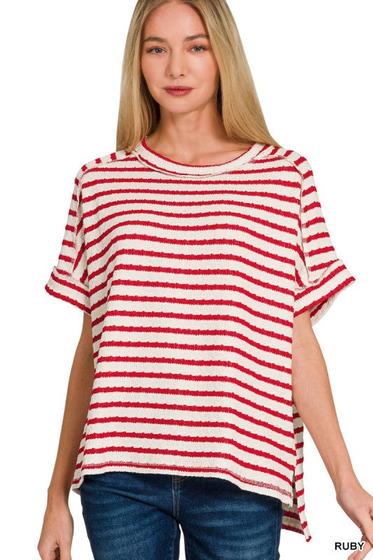 Stripe Jacquard Round-neck Box Tee