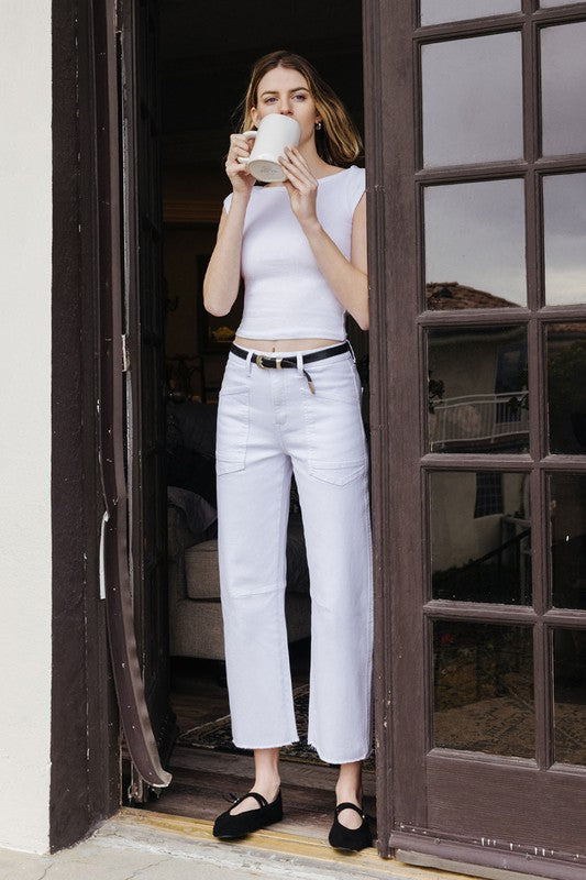 Super High-Rise Raw Hem Barrel Jeans