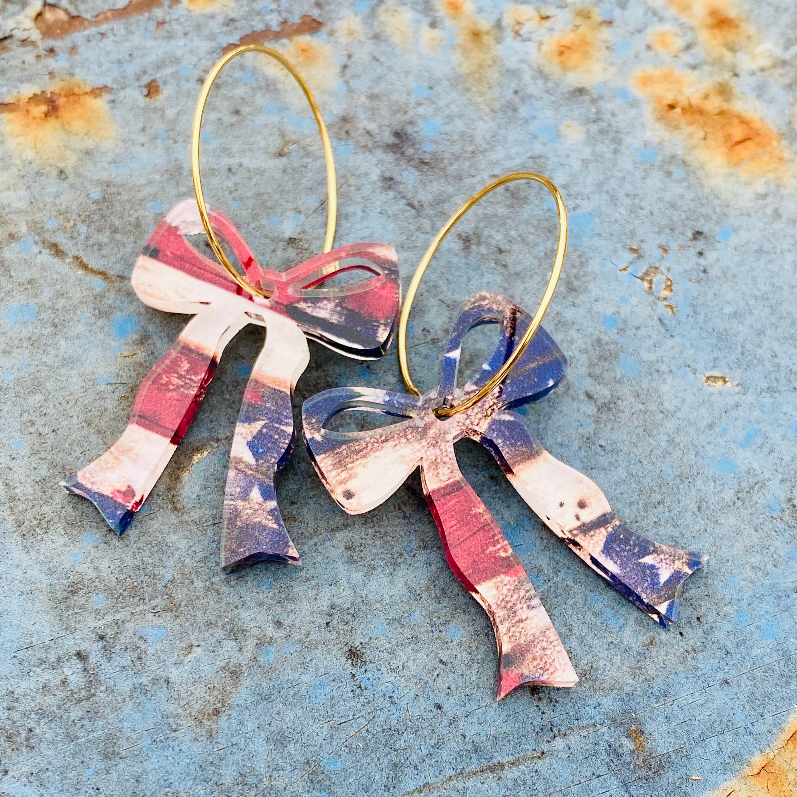 Old Glory Patriotic Bow Hoop Earrings - American Flag 