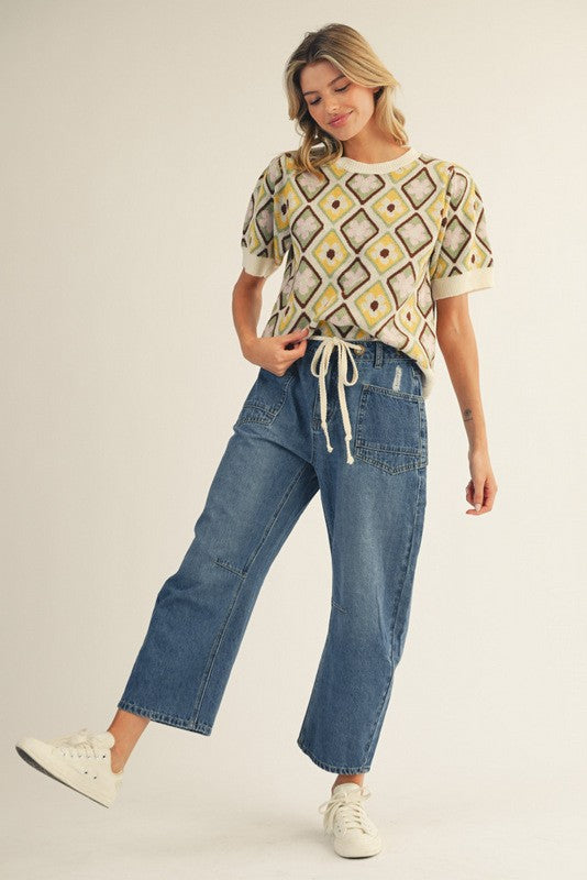 Jodifl Drawstring Waist Washed Denim Barrel Jeans