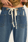 Jodifl Drawstring Waist Washed Denim Barrel Jeans