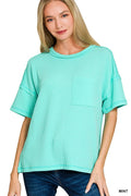 Raised Rib Exposed Seam Short Sleeve Top