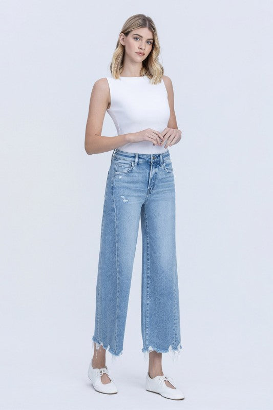 HIGH RISE MEDIUM LIGHT SIDE PANEL CROP-WIDE JEANS