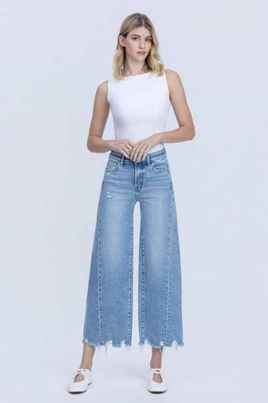 HIGH RISE MEDIUM LIGHT SIDE PANEL CROP-WIDE JEANS