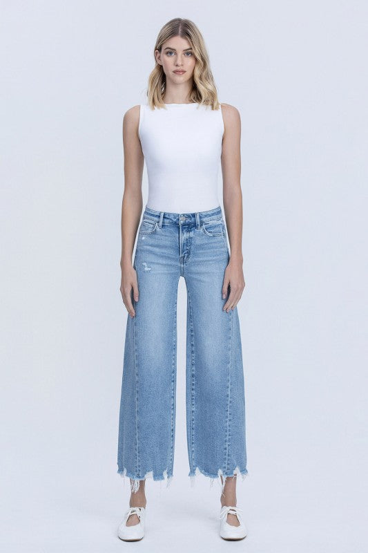 HIGH RISE MEDIUM LIGHT SIDE PANEL CROP-WIDE JEANS