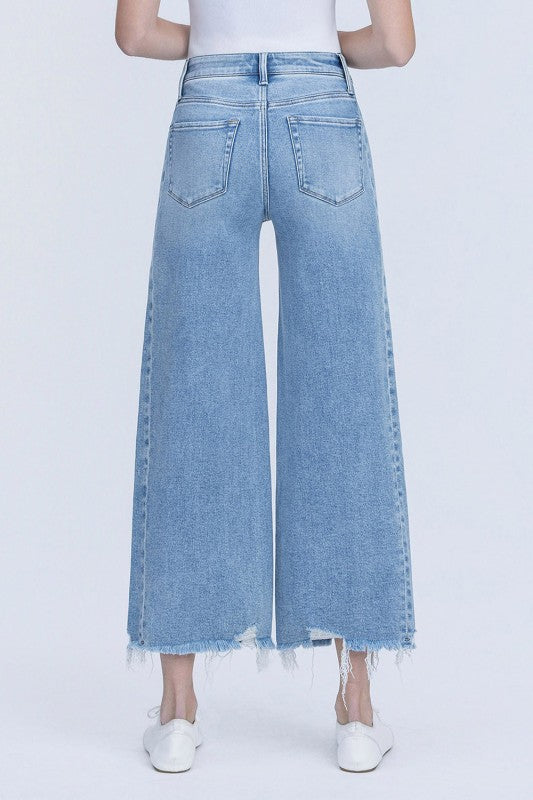 HIGH RISE MEDIUM LIGHT SIDE PANEL CROP-WIDE JEANS