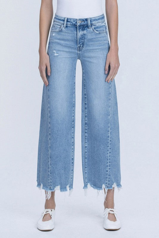 HIGH RISE MEDIUM LIGHT SIDE PANEL CROP-WIDE JEANS